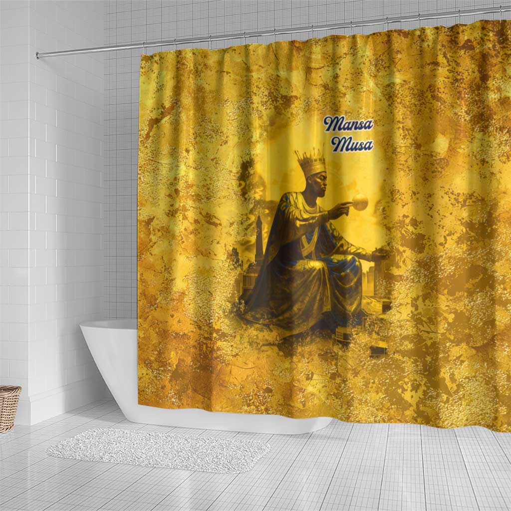 Mansa Musa Shower Curtain Golden Legacy Theme Ancient Map Regal Portrait of Mali Emperor Timbuktu - Wonder Print Shop