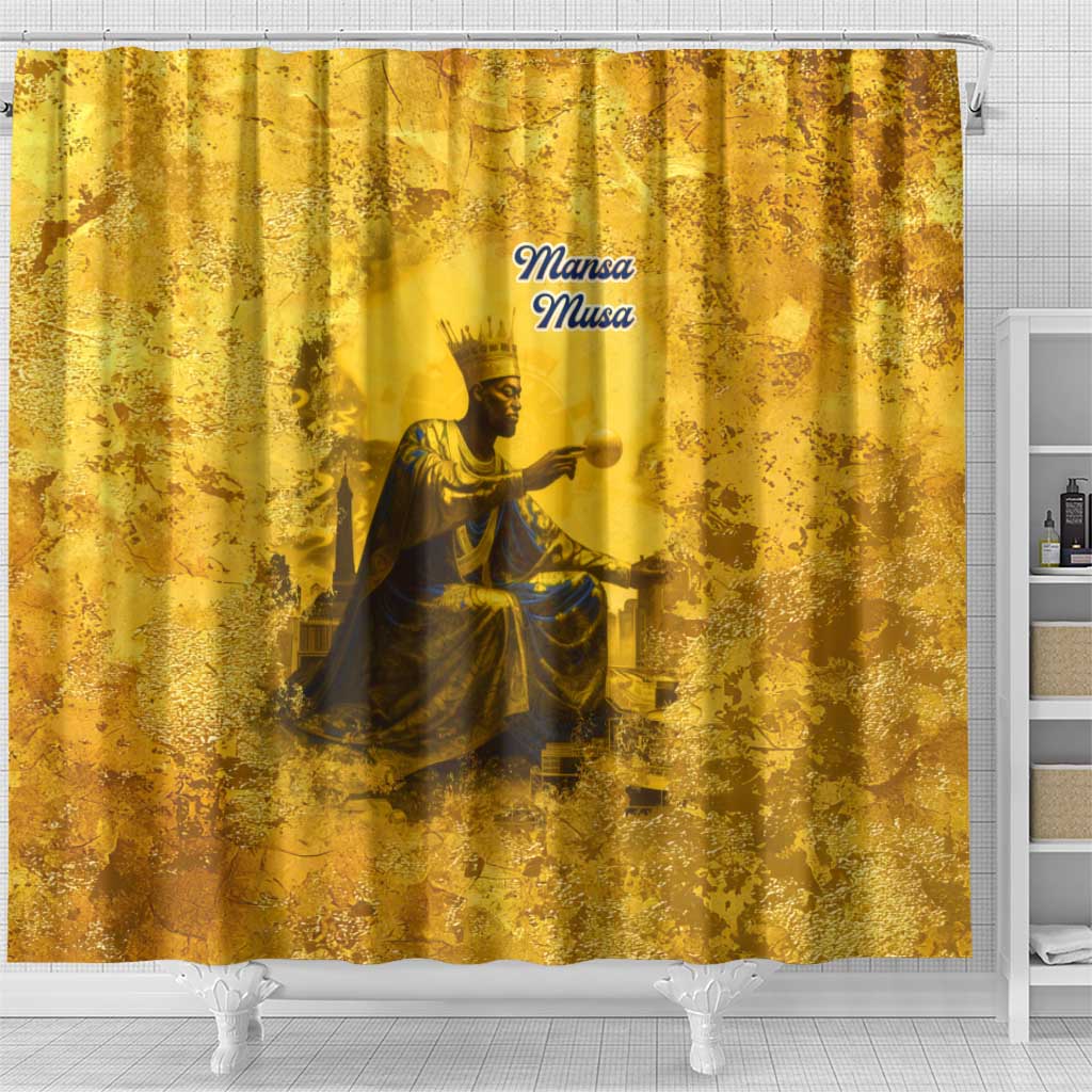 Mansa Musa Shower Curtain Golden Legacy Theme Ancient Map Regal Portrait of Mali Emperor Timbuktu - Wonder Print Shop