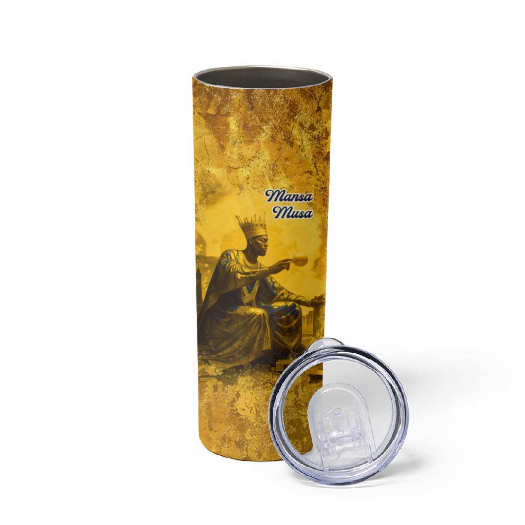 Mansa Musa Skinny Tumbler Golden Legacy Theme Ancient Map Regal Portrait of Mali Emperor Timbuktu - Wonder Print Shop