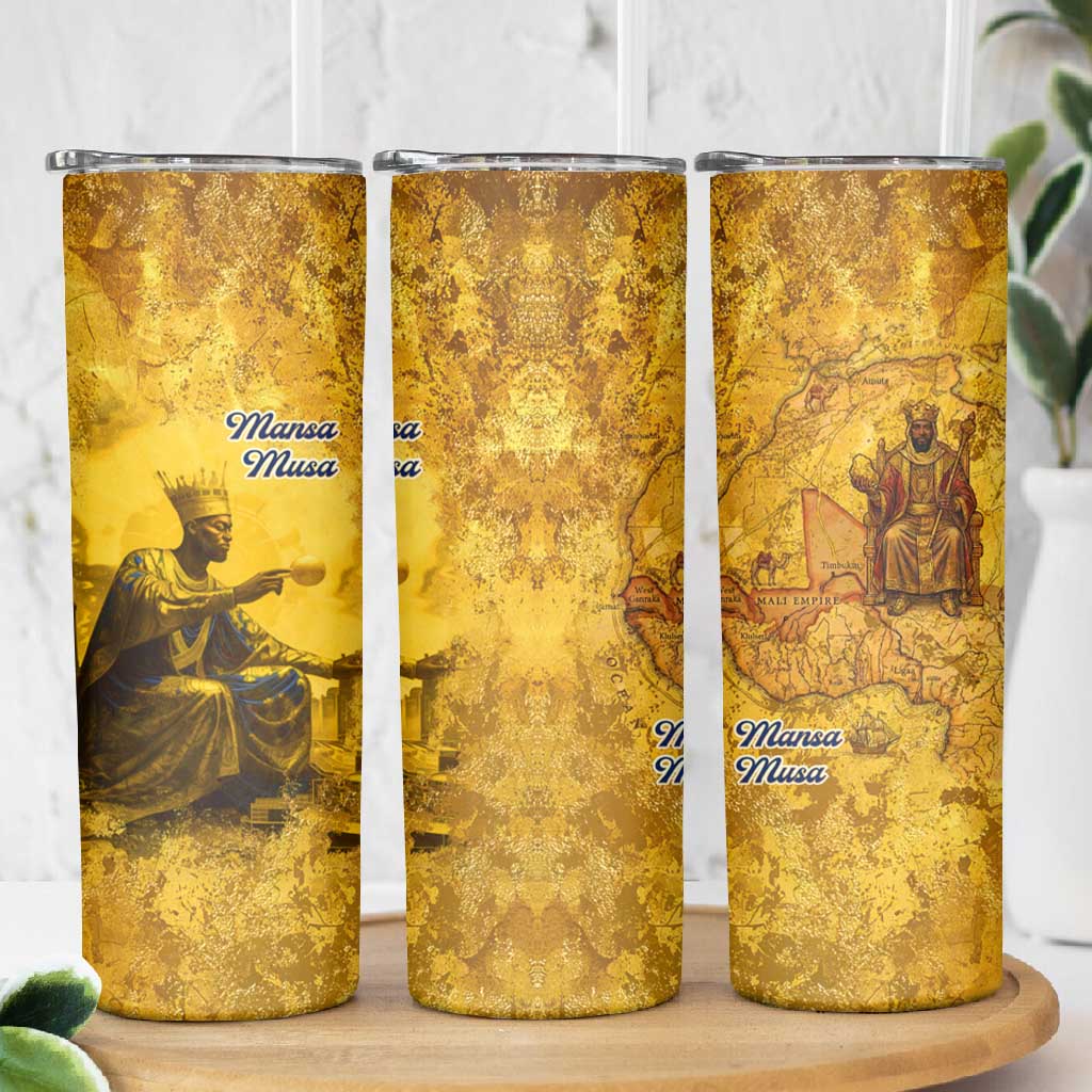 Mansa Musa Skinny Tumbler Golden Legacy Theme Ancient Map Regal Portrait of Mali Emperor Timbuktu - Wonder Print Shop