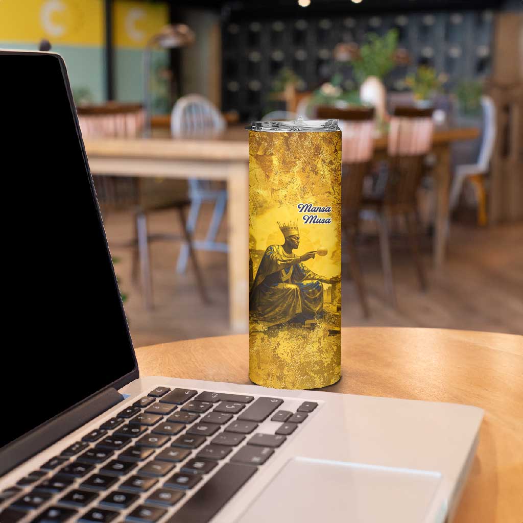 Mansa Musa Skinny Tumbler Golden Legacy Theme Ancient Map Regal Portrait of Mali Emperor Timbuktu - Wonder Print Shop