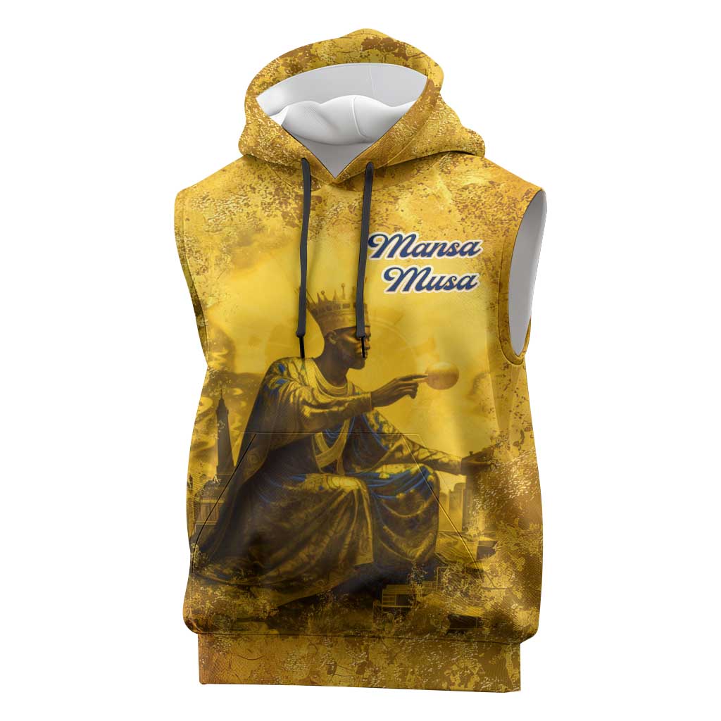 Mansa Musa Sleeveless Hoodie Golden Legacy Theme Ancient Map Regal Portrait of Mali Emperor Timbuktu - Wonder Print Shop