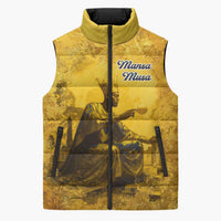 Mansa Musa Sleeveless Puffer Jacket Golden Legacy Theme Ancient Map Regal Portrait of Mali Emperor Timbuktu - Wonder Print Shop