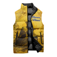 Mansa Musa Sleeveless Puffer Jacket Golden Legacy Theme Ancient Map Regal Portrait of Mali Emperor Timbuktu - Wonder Print Shop