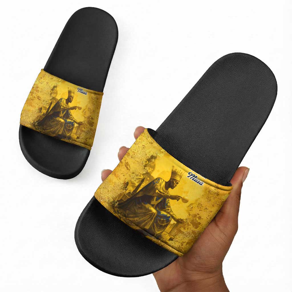 Mansa Musa Slide Sandals Golden Legacy Theme Ancient Map Regal Portrait of Mali Emperor Timbuktu - Wonder Print Shop