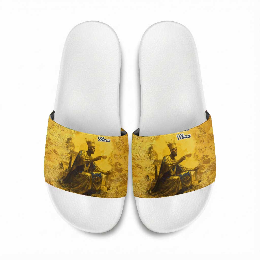 Mansa Musa Slide Sandals Golden Legacy Theme Ancient Map Regal Portrait of Mali Emperor Timbuktu - Wonder Print Shop