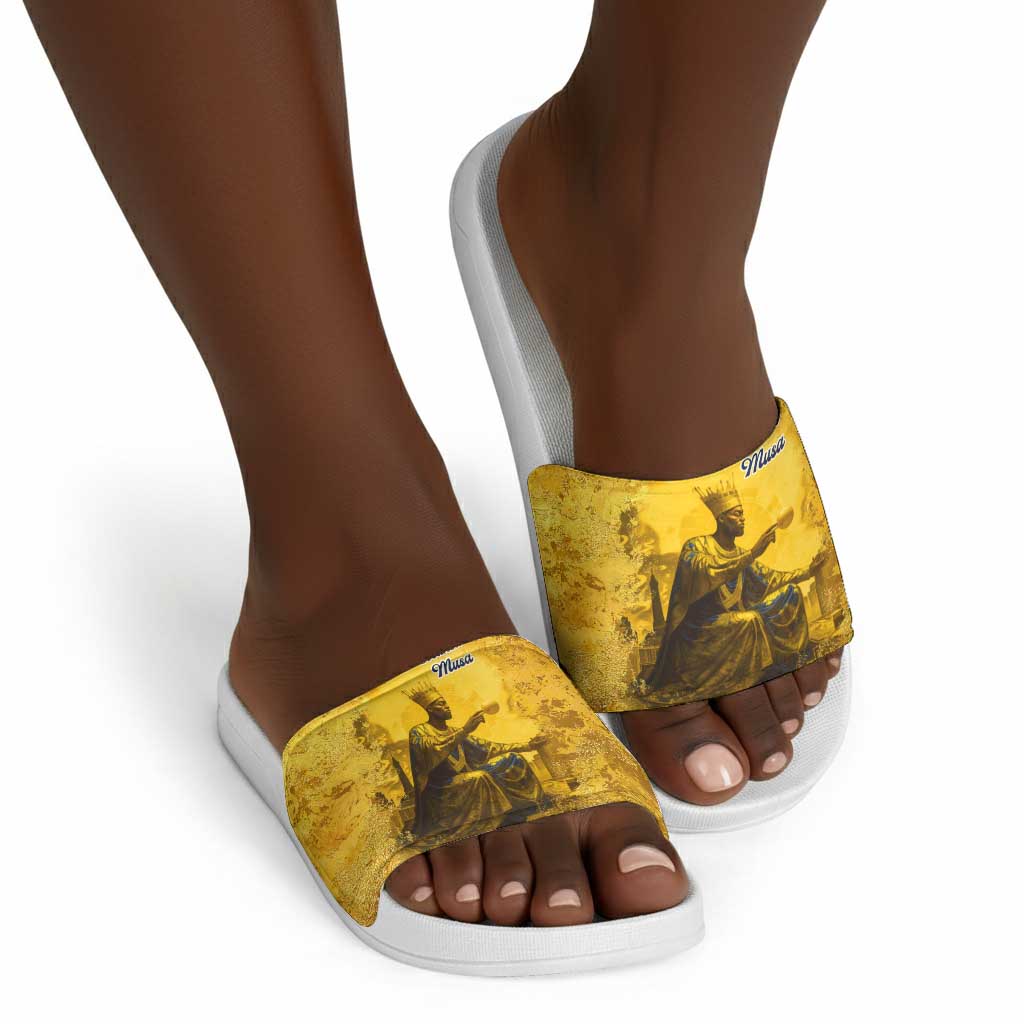 Mansa Musa Slide Sandals Golden Legacy Theme Ancient Map Regal Portrait of Mali Emperor Timbuktu - Wonder Print Shop