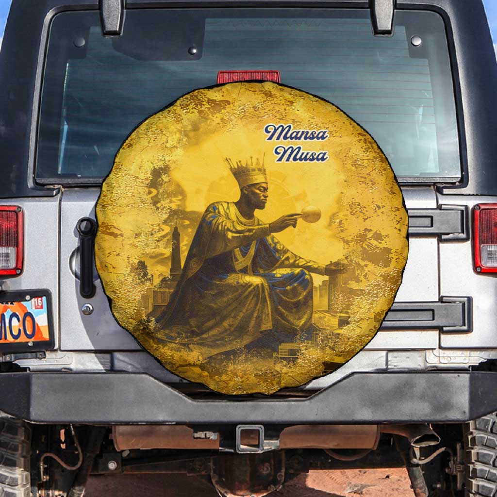 Mansa Musa Spare Tire Cover Golden Legacy Theme Ancient Map Regal Portrait of Mali Emperor Timbuktu - Wonder Print Shop