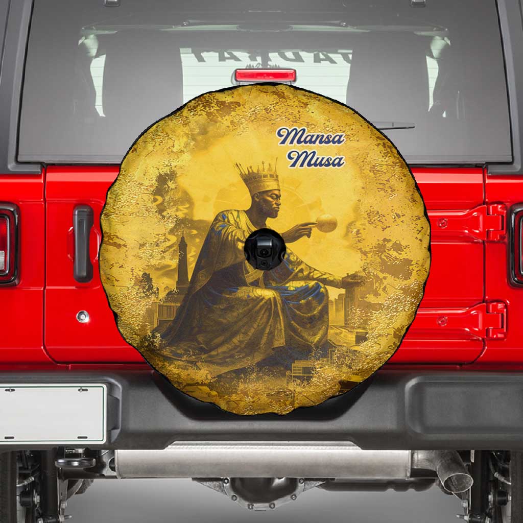 Mansa Musa Spare Tire Cover Golden Legacy Theme Ancient Map Regal Portrait of Mali Emperor Timbuktu - Wonder Print Shop
