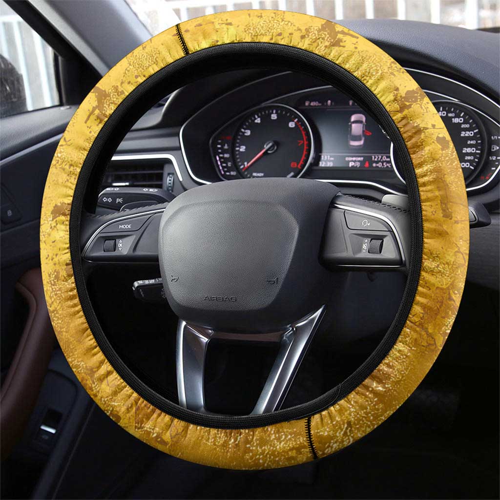 Mansa Musa Steering Wheel Cover Golden Legacy Theme Ancient Map Regal Portrait of Mali Emperor Timbuktu - Wonder Print Shop