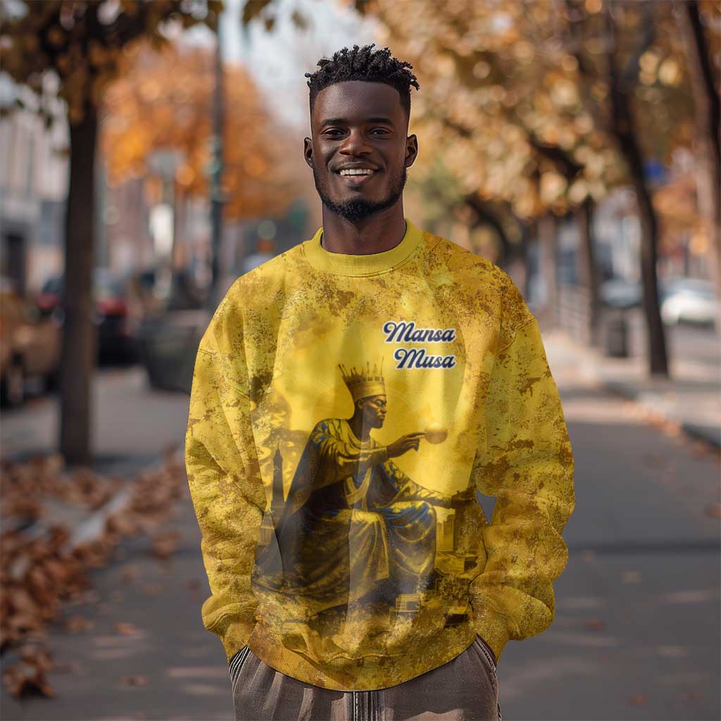 Mansa Musa Sweatshirt Golden Legacy Theme Ancient Map Regal Portrait of Mali Emperor Timbuktu - Wonder Print Shop