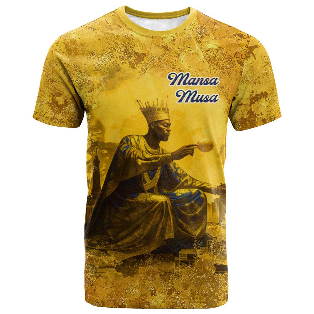 Mansa Musa T shirt Golden Legacy Theme Ancient Map Regal Portrait of Mali Emperor Timbuktu - Wonder Print Shop