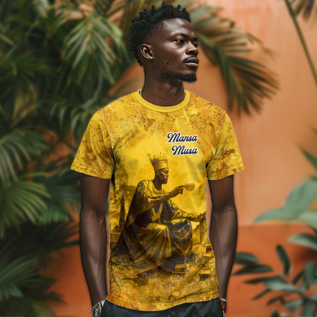 Mansa Musa T shirt Golden Legacy Theme Ancient Map Regal Portrait of Mali Emperor Timbuktu - Wonder Print Shop