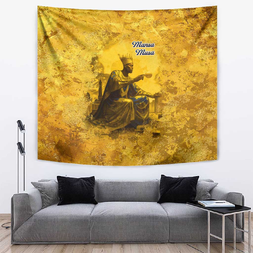 Mansa Musa Tapestry Golden Legacy Theme Ancient Map Regal Portrait of Mali Emperor Timbuktu - Wonder Print Shop