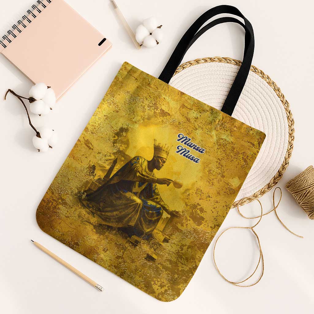 Mansa Musa Tote Bag Golden Legacy Theme Ancient Map Regal Portrait of Mali Emperor Timbuktu - Wonder Print Shop