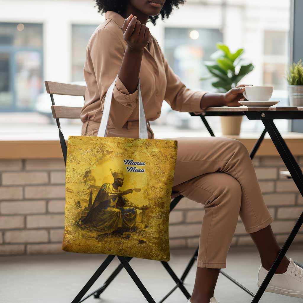 Mansa Musa Tote Bag Golden Legacy Theme Ancient Map Regal Portrait of Mali Emperor Timbuktu - Wonder Print Shop