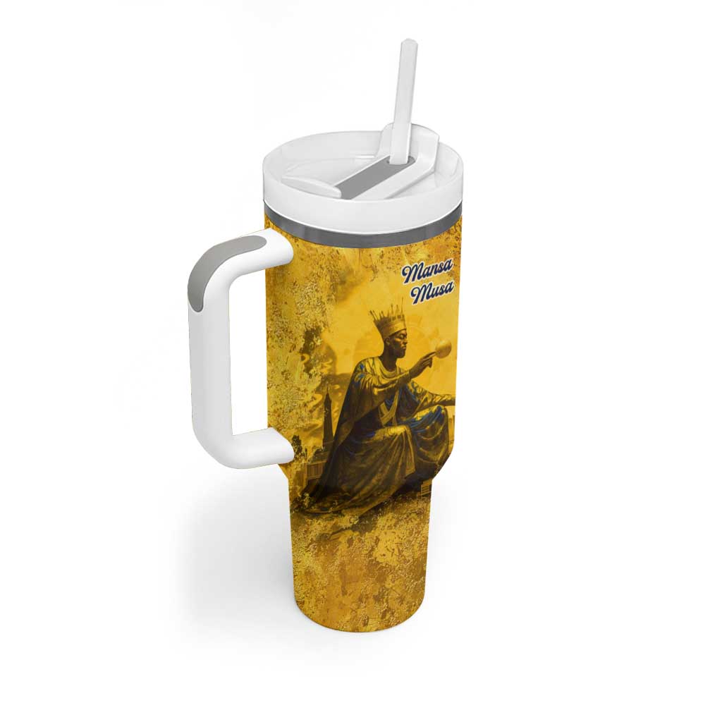 Mansa Musa Tumbler With Handle Golden Legacy Theme Ancient Map Regal Portrait of Mali Emperor Timbuktu - Wonder Print Shop