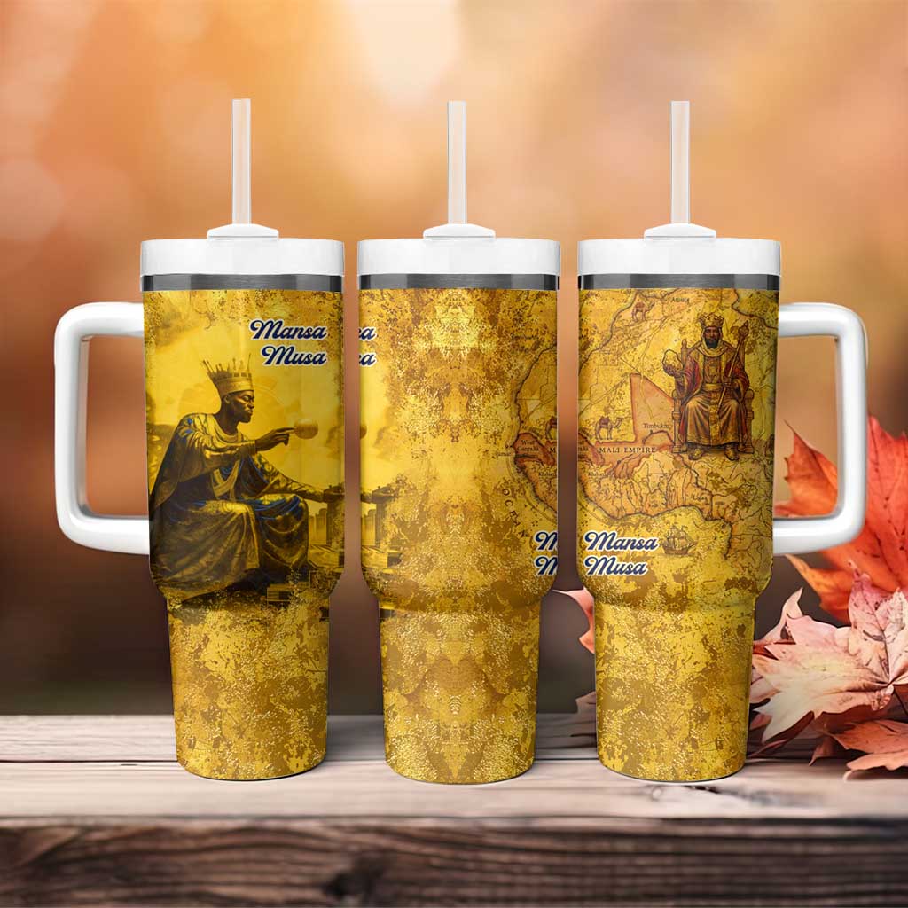 Mansa Musa Tumbler With Handle Golden Legacy Theme Ancient Map Regal Portrait of Mali Emperor Timbuktu - Wonder Print Shop