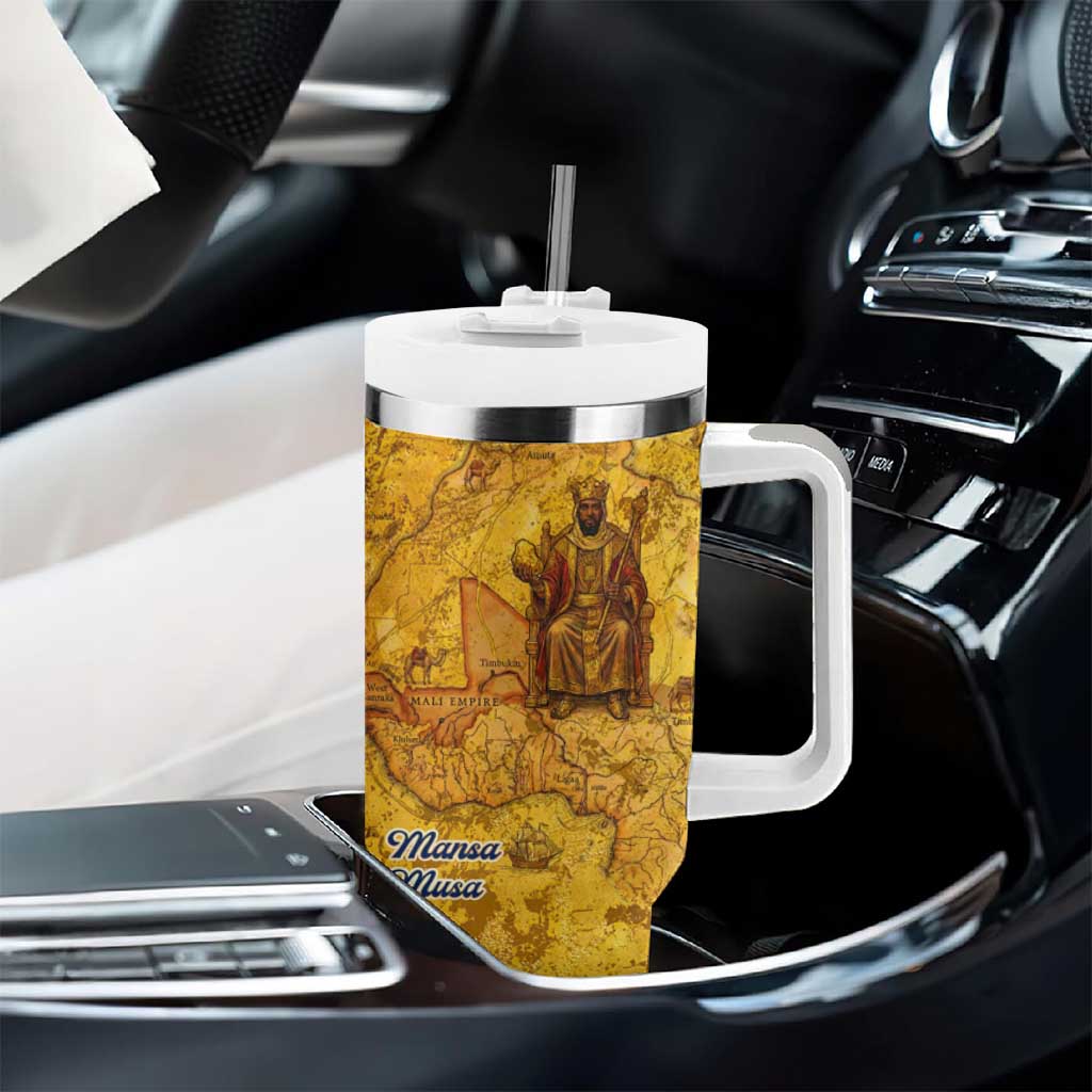 Mansa Musa Tumbler With Handle Golden Legacy Theme Ancient Map Regal Portrait of Mali Emperor Timbuktu - Wonder Print Shop