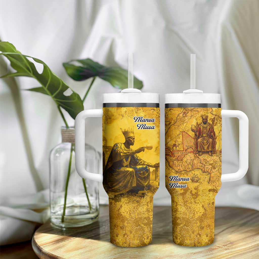 Mansa Musa Tumbler With Handle Golden Legacy Theme Ancient Map Regal Portrait of Mali Emperor Timbuktu - Wonder Print Shop
