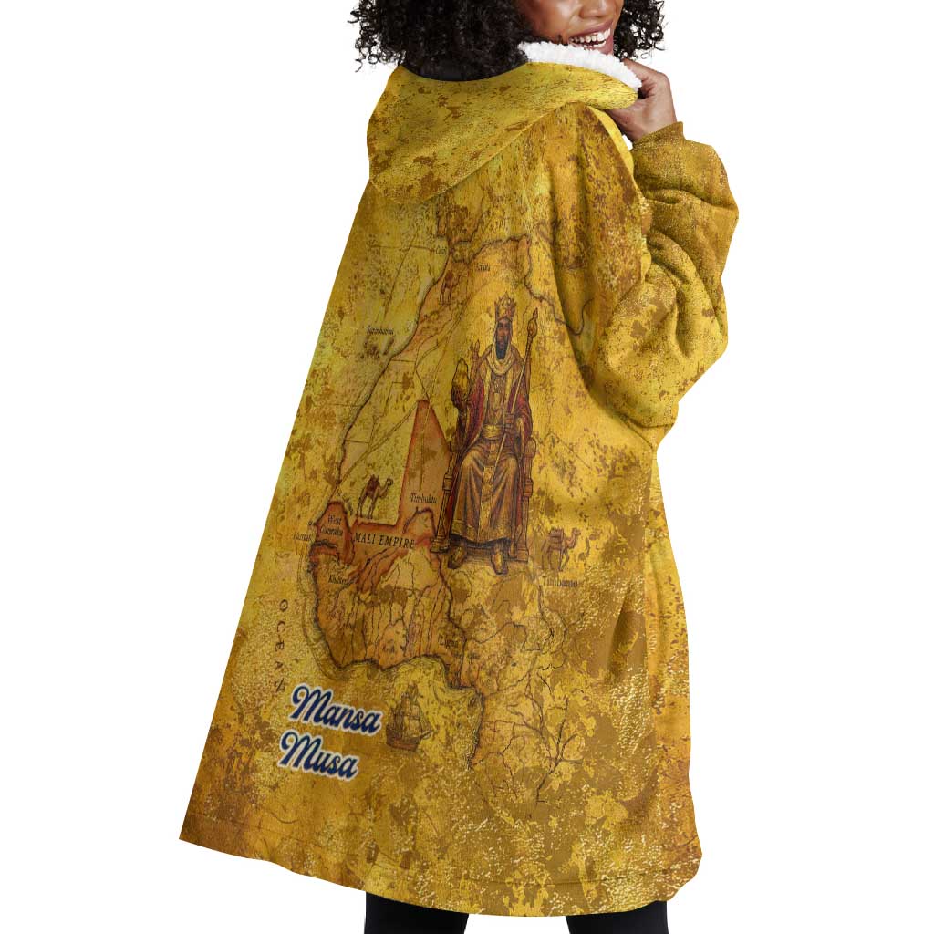 Mansa Musa Wearable Blanket Hoodie Golden Legacy Theme Ancient Map Regal Portrait of Mali Emperor Timbuktu - Wonder Print Shop