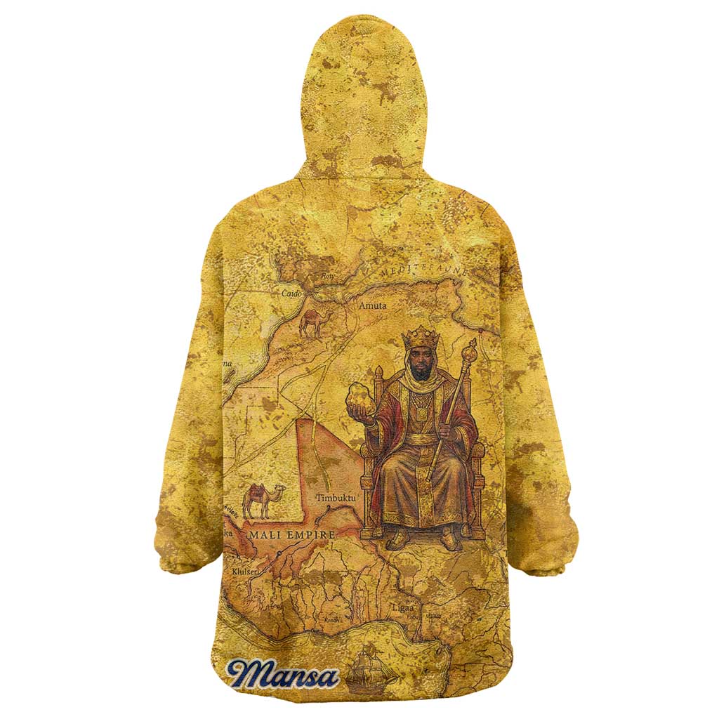 Mansa Musa Wearable Blanket Hoodie Golden Legacy Theme Ancient Map Regal Portrait of Mali Emperor Timbuktu - Wonder Print Shop