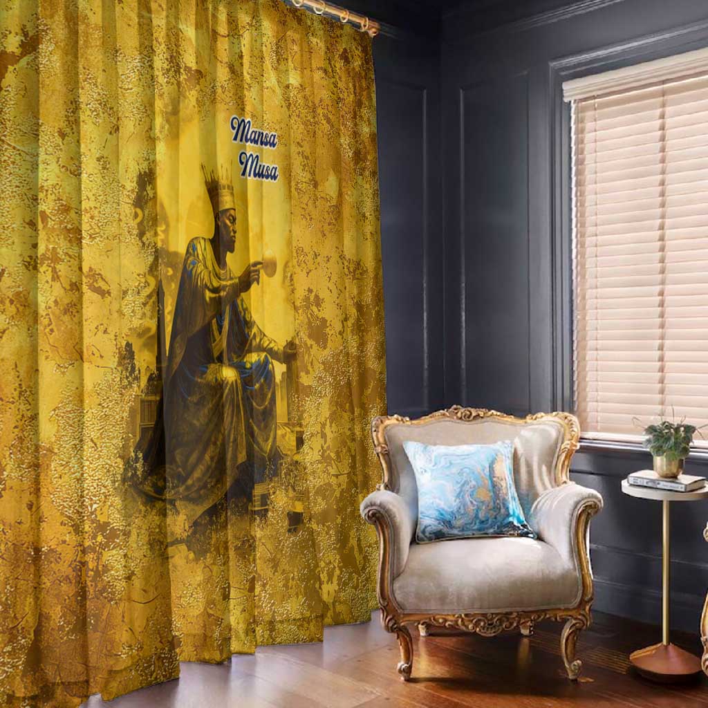 Mansa Musa Window Curtain Golden Legacy Theme Ancient Map Regal Portrait of Mali Emperor Timbuktu - Wonder Print Shop
