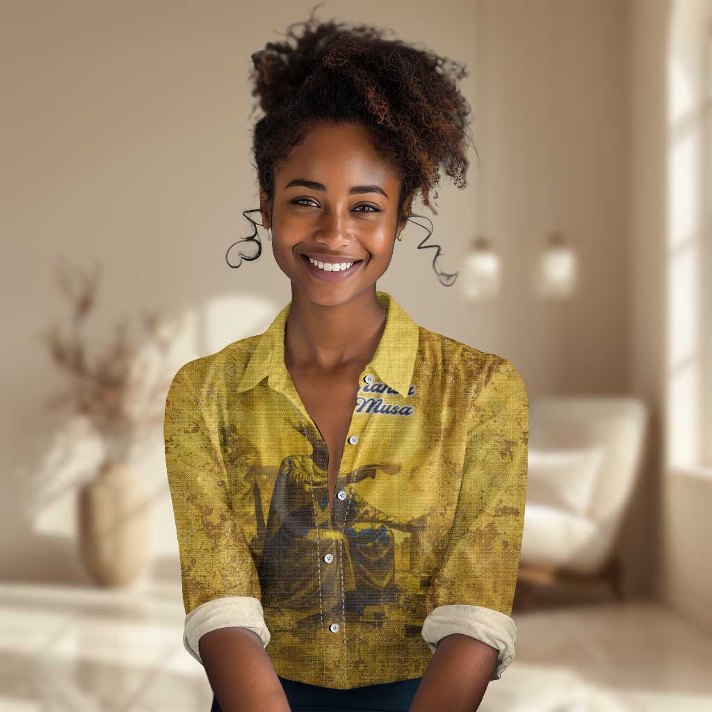 Mansa Musa Women Casual Shirt Golden Legacy Theme Ancient Map Regal Portrait of Mali Emperor Timbuktu - Wonder Print Shop