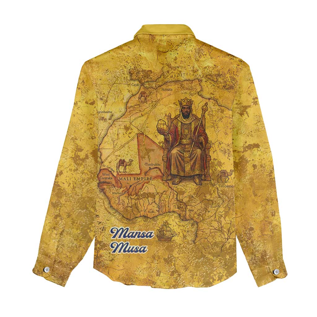 Mansa Musa Women Casual Shirt Golden Legacy Theme Ancient Map Regal Portrait of Mali Emperor Timbuktu - Wonder Print Shop