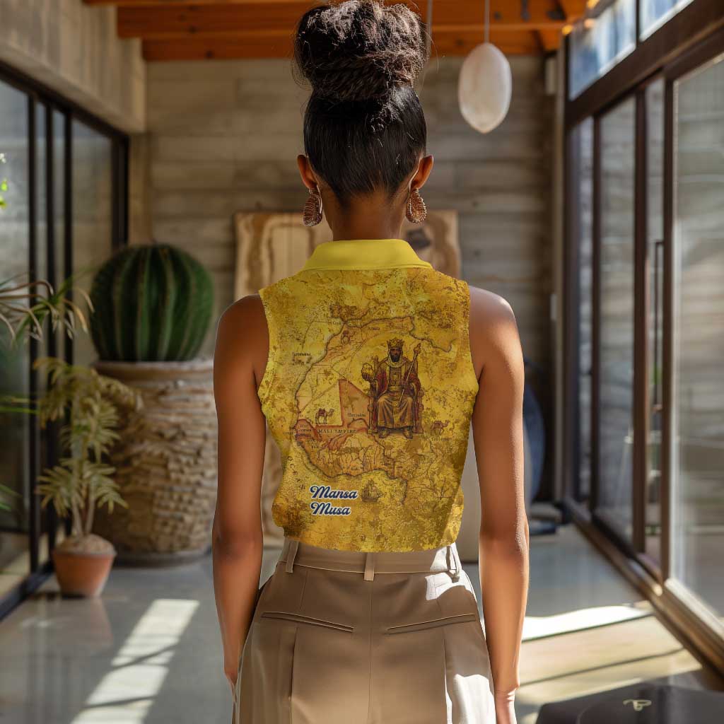 Mansa Musa Women Sleeveless Polo Shirt Golden Legacy Theme Ancient Map Regal Portrait of Mali Emperor Timbuktu - Wonder Print Shop