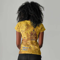 Mansa Musa Women V-Neck T-Shirt Golden Legacy Theme Ancient Map Regal Portrait of Mali Emperor Timbuktu - Wonder Print Shop