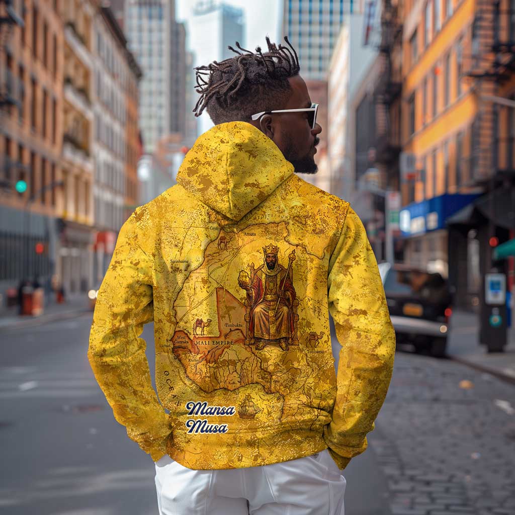 Mansa Musa Zip Hoodie Golden Legacy Theme Ancient Map Regal Portrait of Mali Emperor Timbuktu - Wonder Print Shop