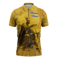 Mansa Musa Zipper Polo Shirt Golden Legacy Theme Ancient Map Regal Portrait of Mali Emperor Timbuktu - Wonder Print Shop