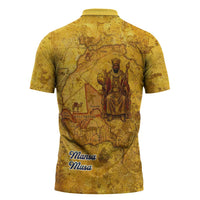 Mansa Musa Zipper Polo Shirt Golden Legacy Theme Ancient Map Regal Portrait of Mali Emperor Timbuktu - Wonder Print Shop