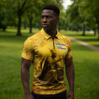 Mansa Musa Zipper Polo Shirt Golden Legacy Theme Ancient Map Regal Portrait of Mali Emperor Timbuktu - Wonder Print Shop