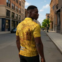Mansa Musa Zipper Polo Shirt Golden Legacy Theme Ancient Map Regal Portrait of Mali Emperor Timbuktu - Wonder Print Shop