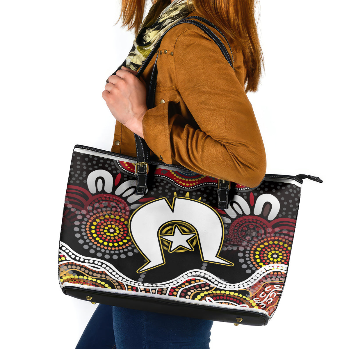 Torest Trait Islands Mix Aboriginal Pattern Leather Tote Bag - Wonder Print Shop