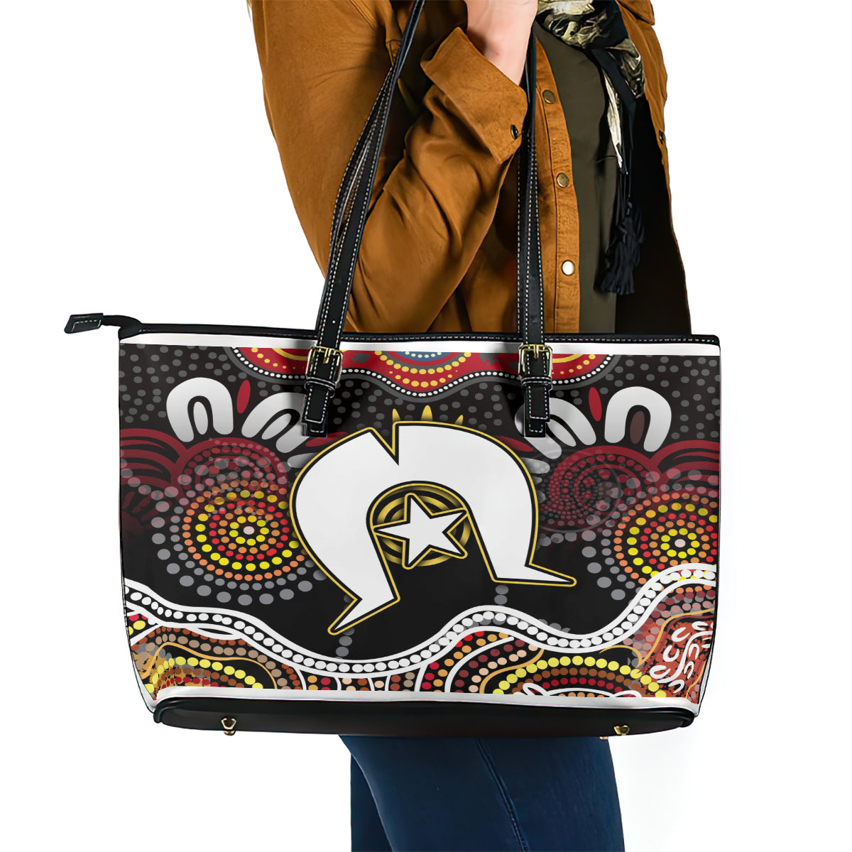Torest Trait Islands Mix Aboriginal Pattern Leather Tote Bag - Wonder Print Shop