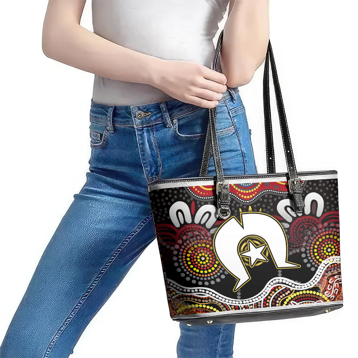 Torest Trait Islands Mix Aboriginal Pattern Leather Tote Bag - Wonder Print Shop