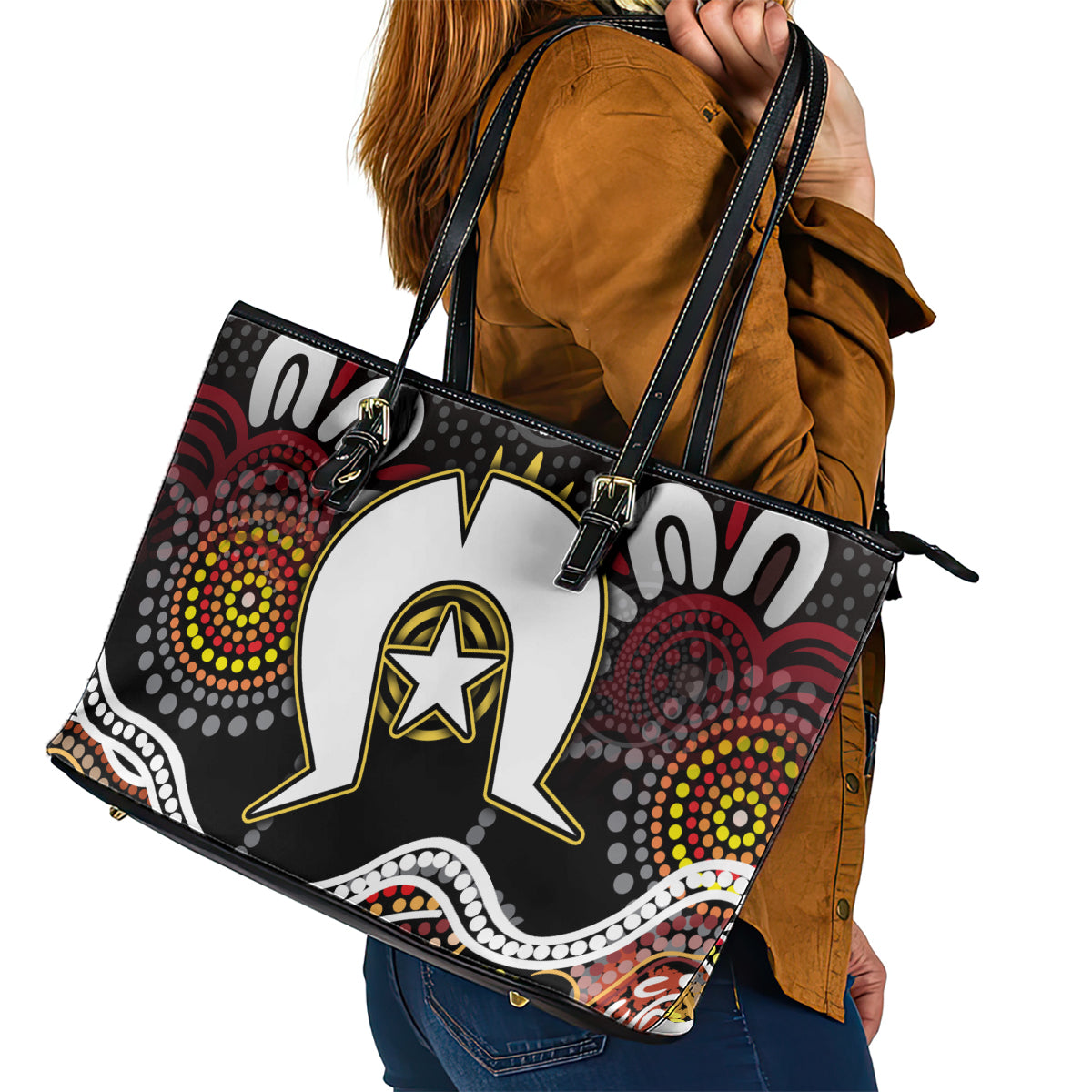 Torest Trait Islands Mix Aboriginal Pattern Leather Tote Bag - Wonder Print Shop