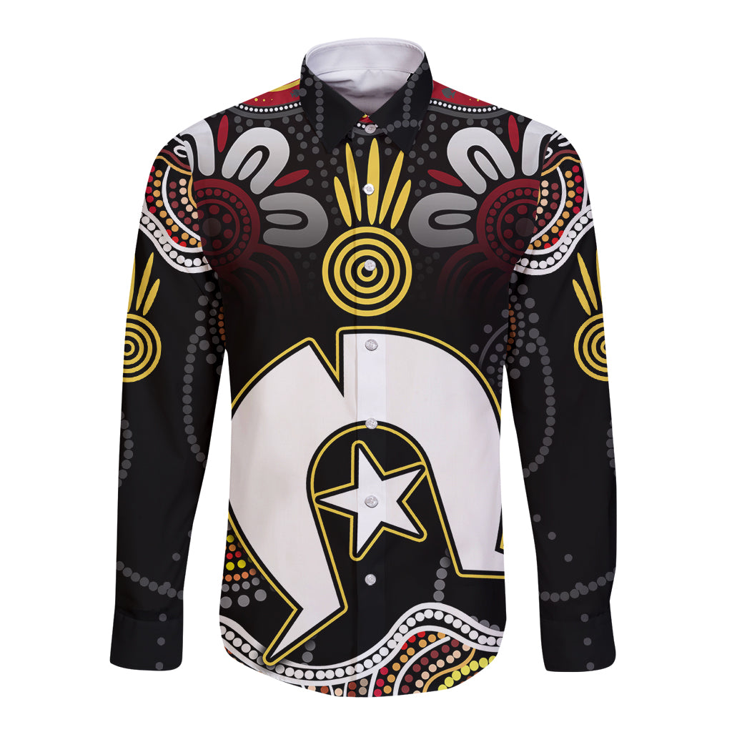 Torest Trait Islands Mix Aboriginal Pattern Long Sleeve Button Shirt - Wonder Print Shop