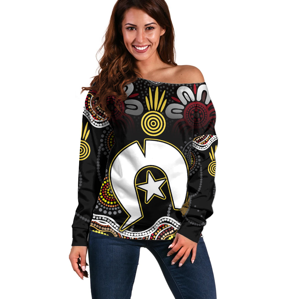 Torest Trait Islands Mix Aboriginal Pattern Off Shoulder Sweater - Wonder Print Shop