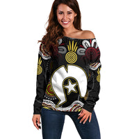 Torest Trait Islands Mix Aboriginal Pattern Off Shoulder Sweater - Wonder Print Shop