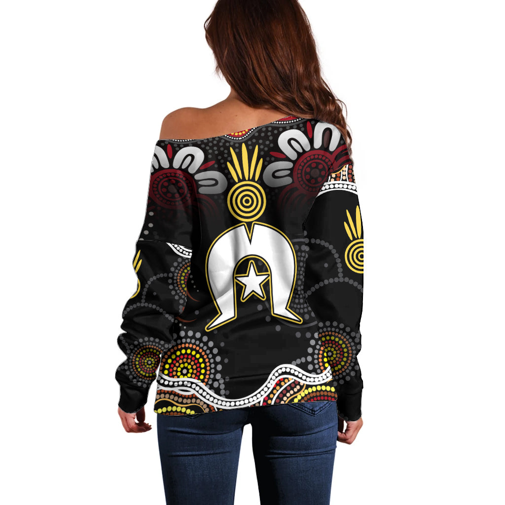 Torest Trait Islands Mix Aboriginal Pattern Off Shoulder Sweater - Wonder Print Shop