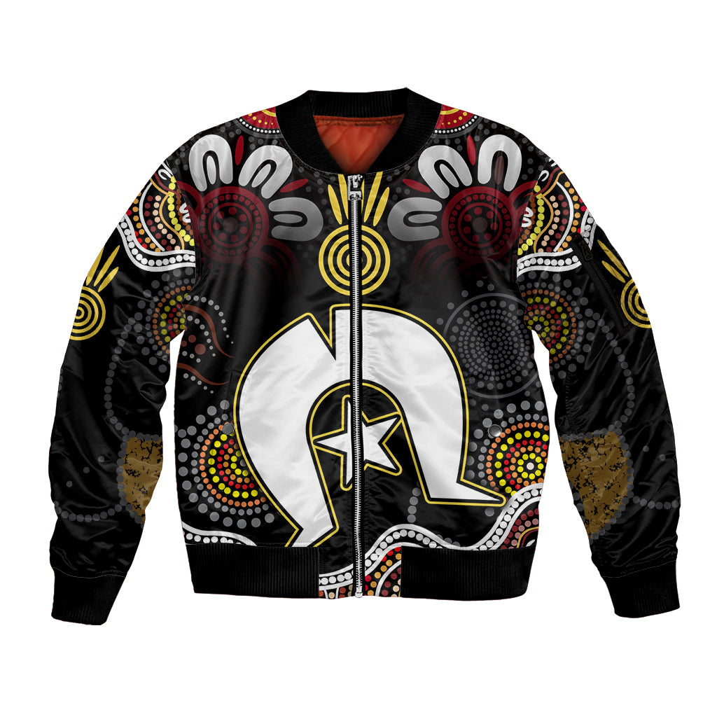 Torest Trait Islands Mix Aboriginal Pattern Sleeve Zip Bomber Jacket - Wonder Print Shop