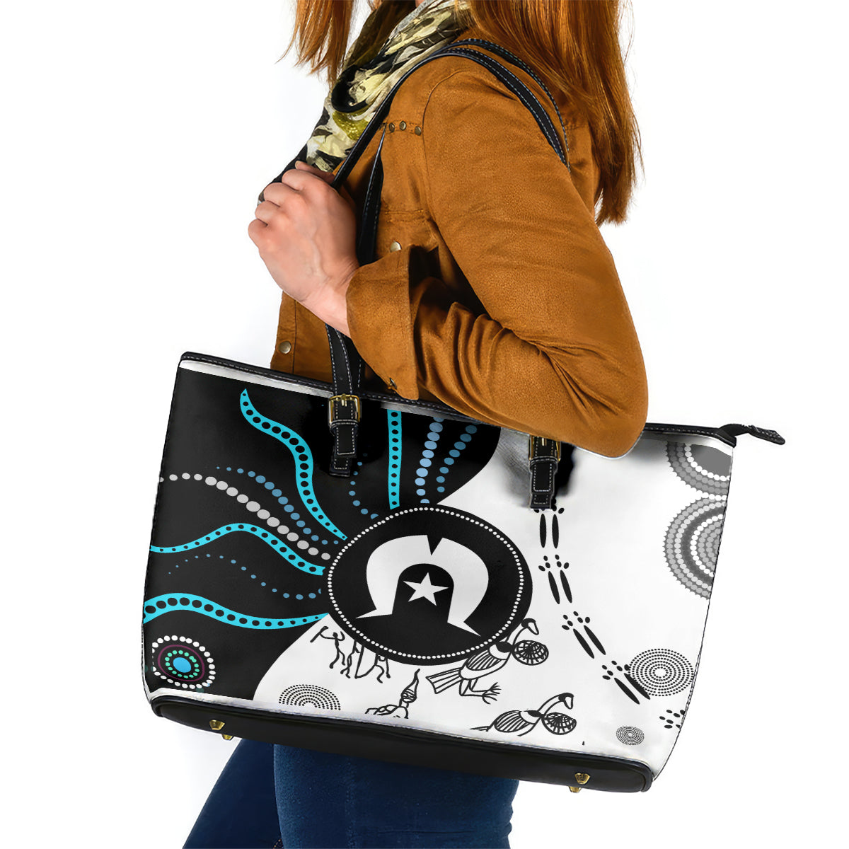 Aboriginal Pattern Torest  Strait Island Leather Tote Bag - Wonder Print Shop