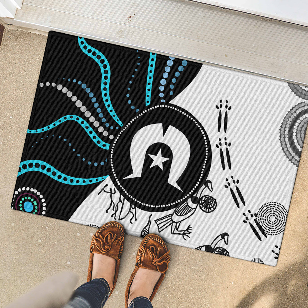 Aboriginal Pattern Torest  Strait Island Rubber Doormat - Wonder Print Shop