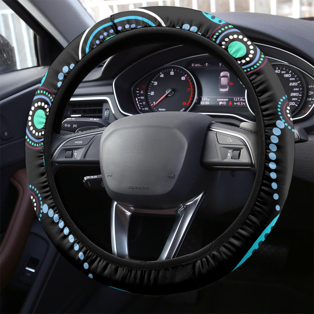 Aboriginal Pattern Torest Strait Island Steering Wheel Cover - Wonder Print Shop