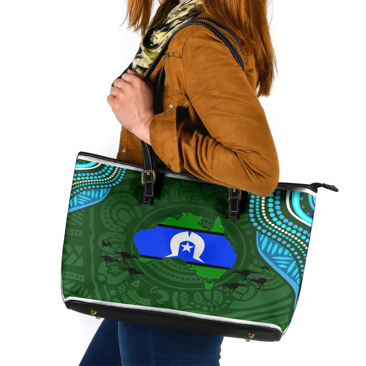 Torest Trait Islands Mix Aboriginal Pattern Leather Tote Bag - Wonder Print Shop