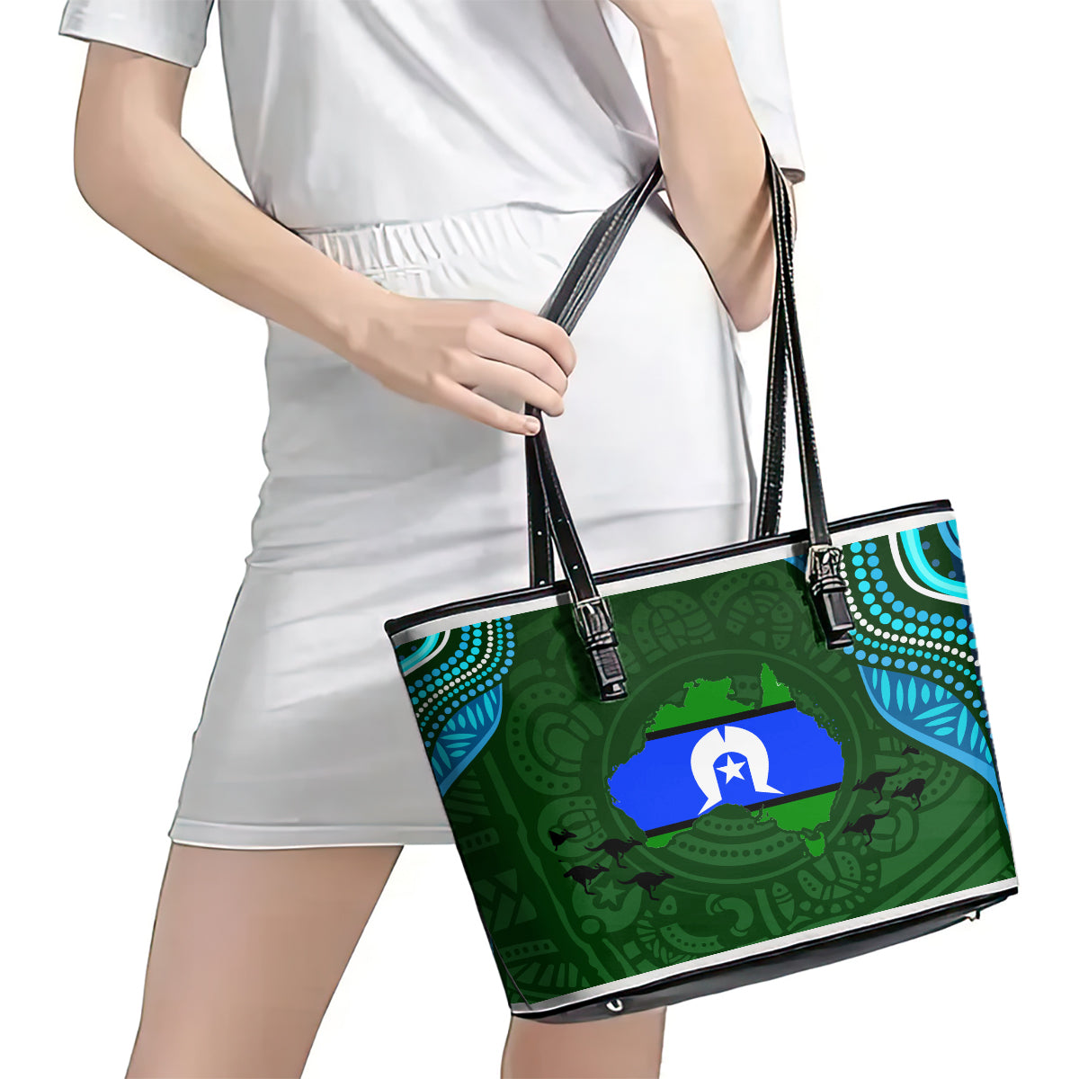 Torest Trait Islands Mix Aboriginal Pattern Leather Tote Bag - Wonder Print Shop